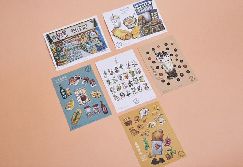 古早味明信片6入組 台灣小吃插畫